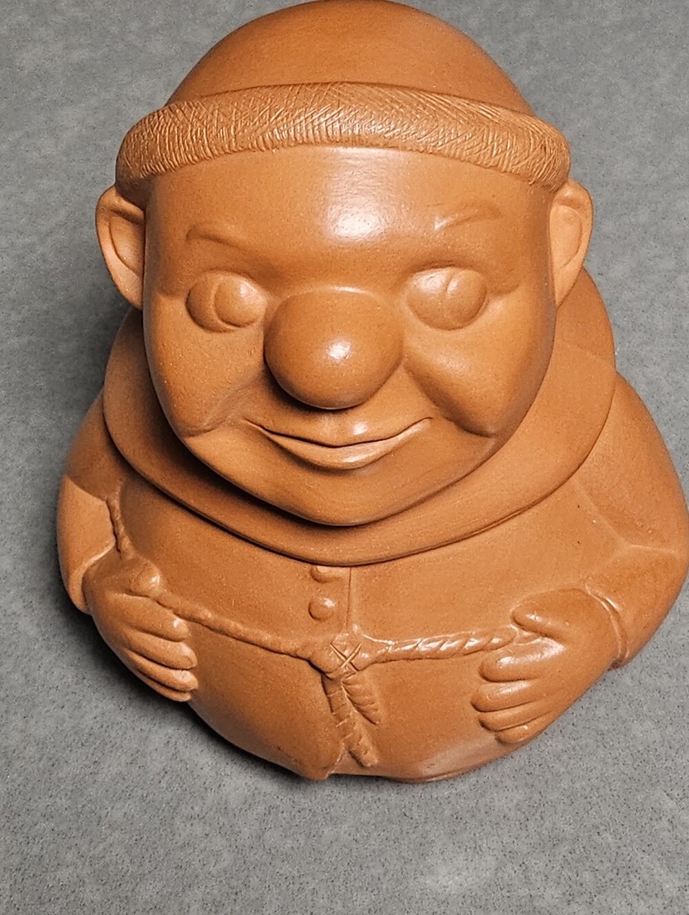 Enesco 1978 Friar Tuck Monk Terracotta Storage Pot, which features a warm-toned,
